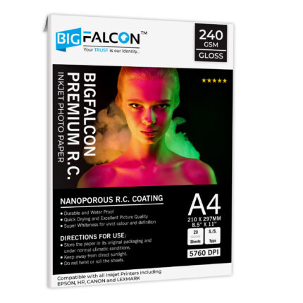 BIGFALCON Premium Ultra Glossy Photo Paper 240 GSM A4 Size (210x297mm) RC Resin Coated Water proof Inkjet Photo Paper 20 Sheets for all Inkjet Printer